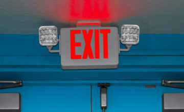 Interior door emergency exit sign and lights